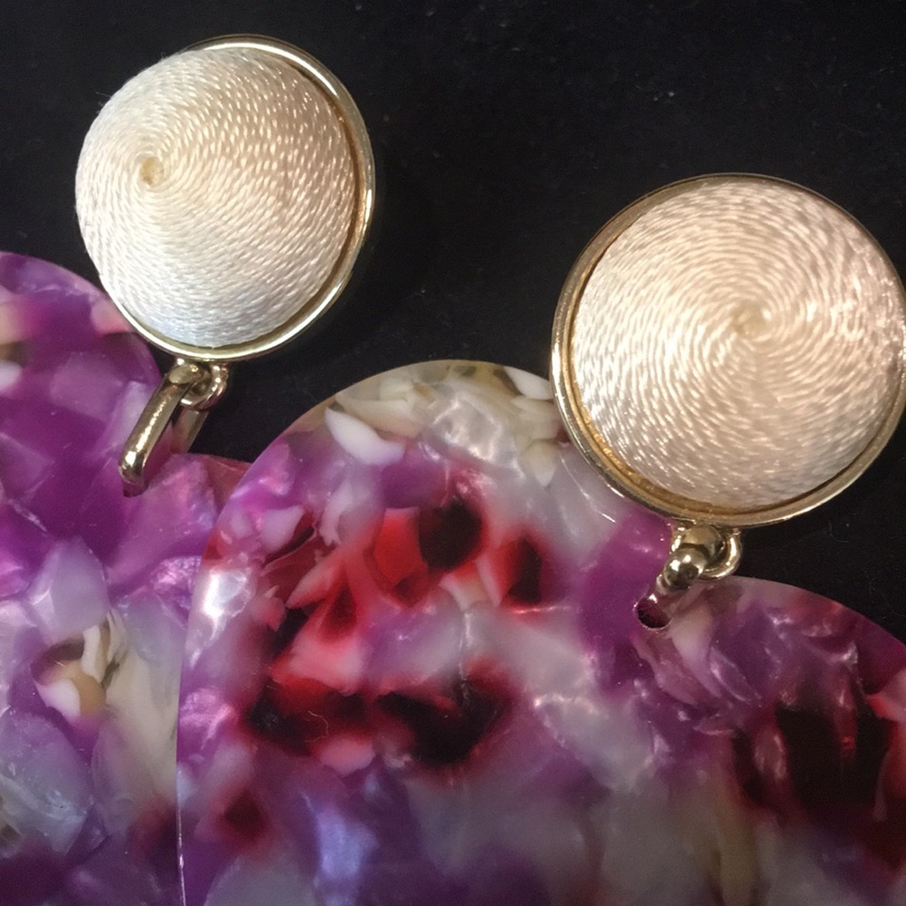 Gold and Purple Heart Earrings - Picture 5 of 6
